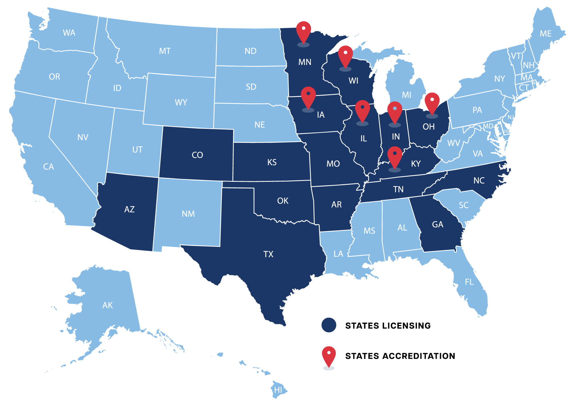 map of states licensed and accredited